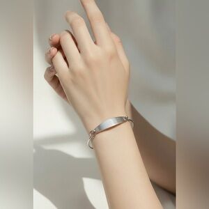 plunder silver bangle bracelet plain ID plate S-hook closure